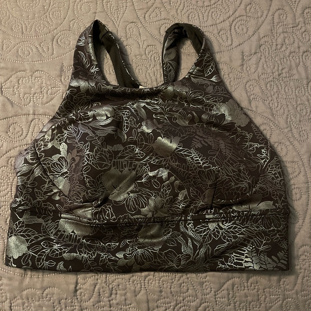 Lululemon size 8 black with blue shiny  bra/ top